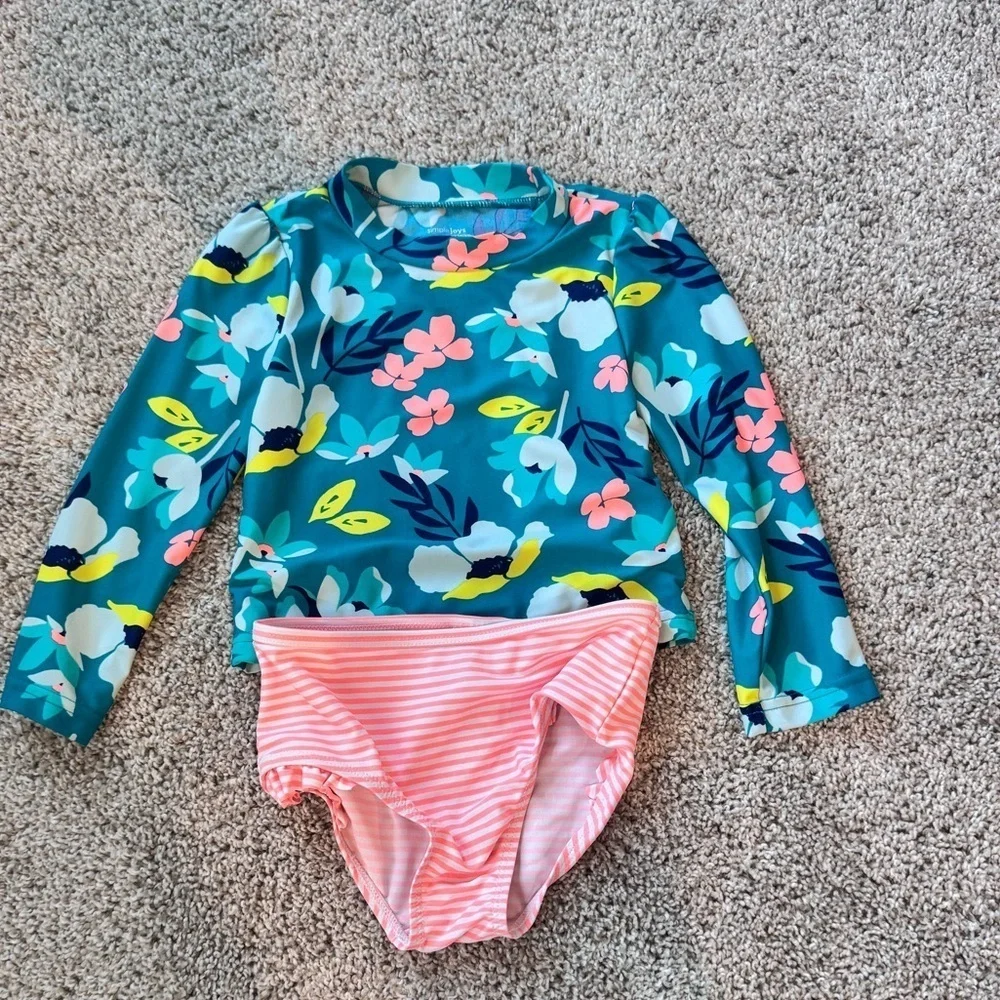 Simple Joys Carter's Girls Floral Rashguard Set Floral Swimsuit Size 24 months
